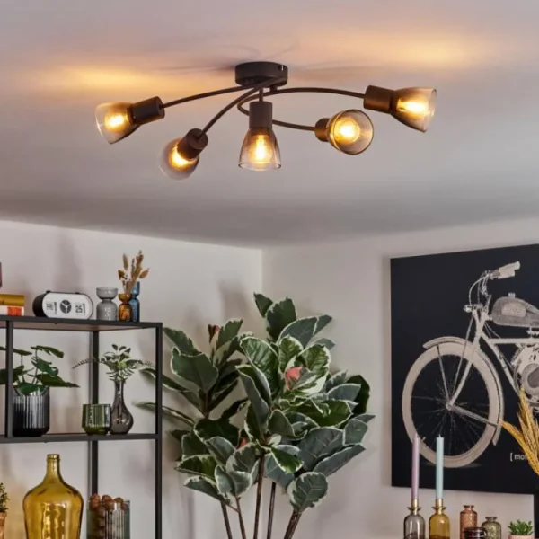 hofstein Medelim Plafonnier Clair, Fumé, 5 lumières* Lampes Modernes