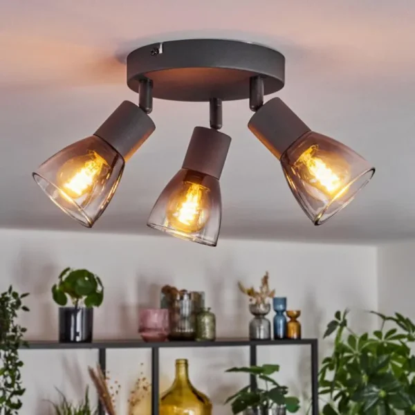 hofstein Medelim Plafonnier Clair, Fumé, 3 lumières* Lampes Modernes