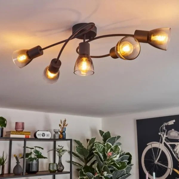 hofstein Medelim Plafonnier Clair, Fumé, 5 lumières* Lampes Modernes
