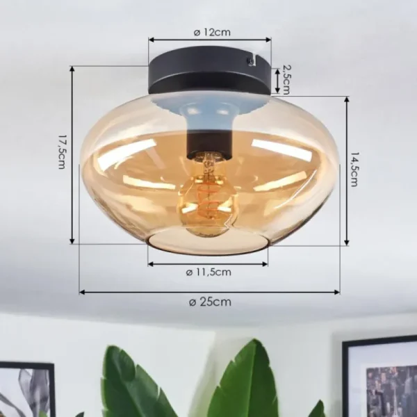 hofstein Mertola Plafonnier Ambre, 1 lumière* Lampes En Verre