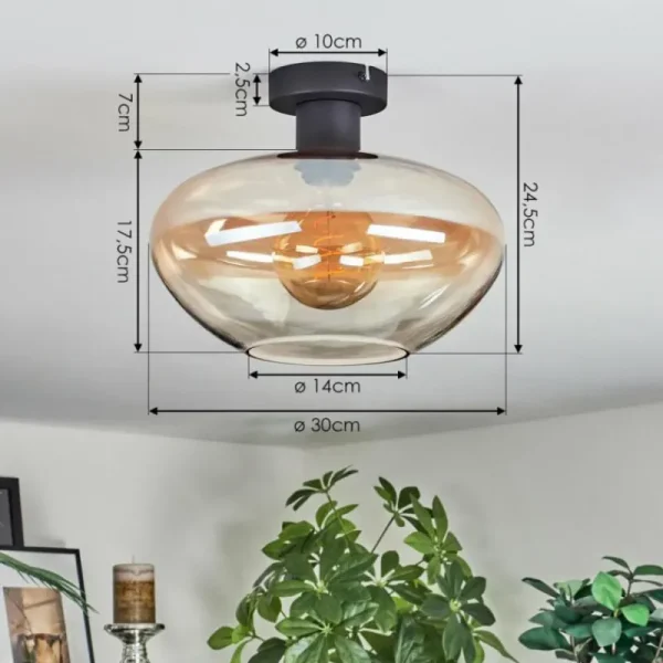 hofstein Mertola Plafonnier Ambre, Clair, 1 lumière* Lampes En Verre