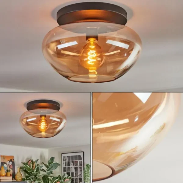 hofstein Mertola Plafonnier, Boule lumineuse Ambre, 1 lumière* Lampes En Verre
