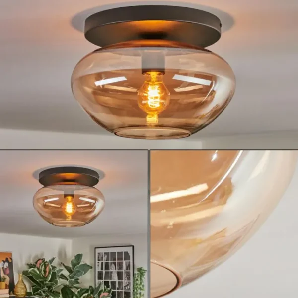 hofstein Mertola Plafonnier, Boule lumineuse Ambre, 1 lumière* Lampes En Verre
