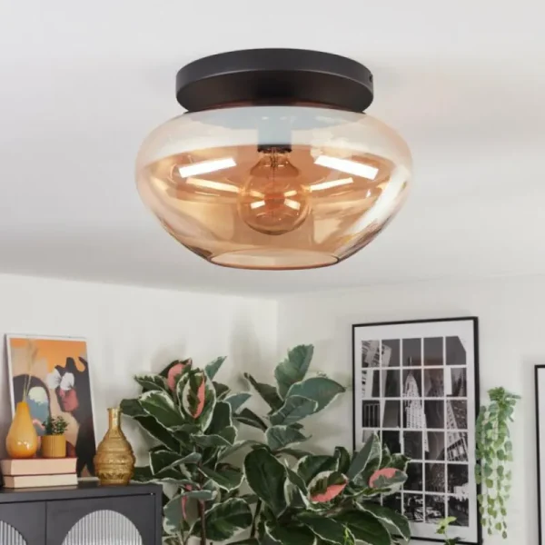 hofstein Mertola Plafonnier, Boule lumineuse Ambre, 1 lumière* Lampes En Verre