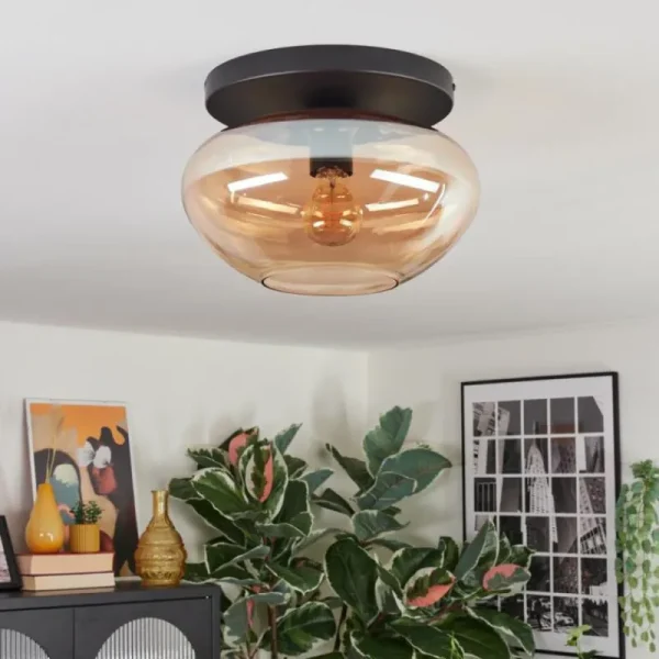 hofstein Mertola Plafonnier, Boule lumineuse Ambre, 1 lumière* Lampes En Verre