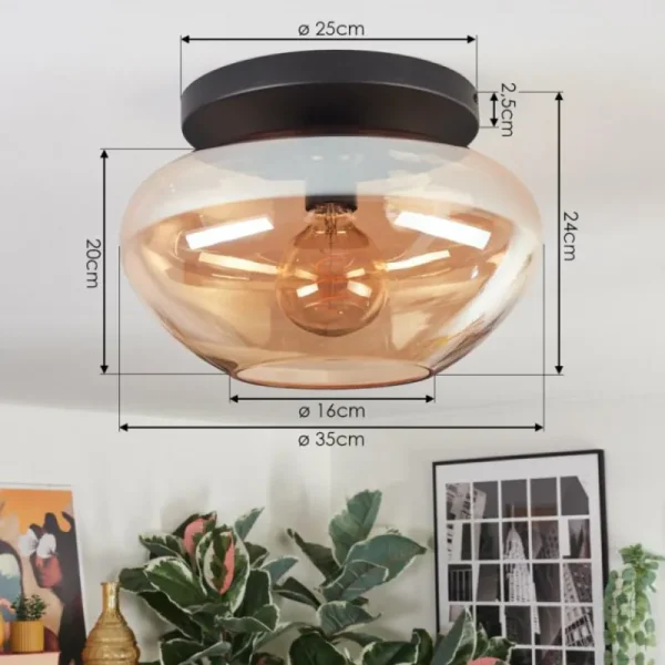 hofstein Mertola Plafonnier, Boule lumineuse Ambre, 1 lumière* Lampes En Verre