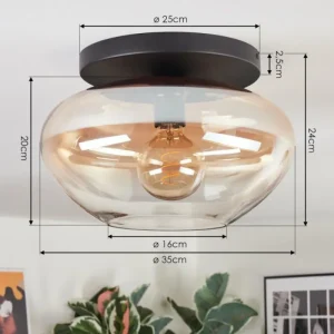 hofstein Mertola Plafonnier, Boule lumineuse Ambre, Clair, 1 lumière* Lampes En Verre