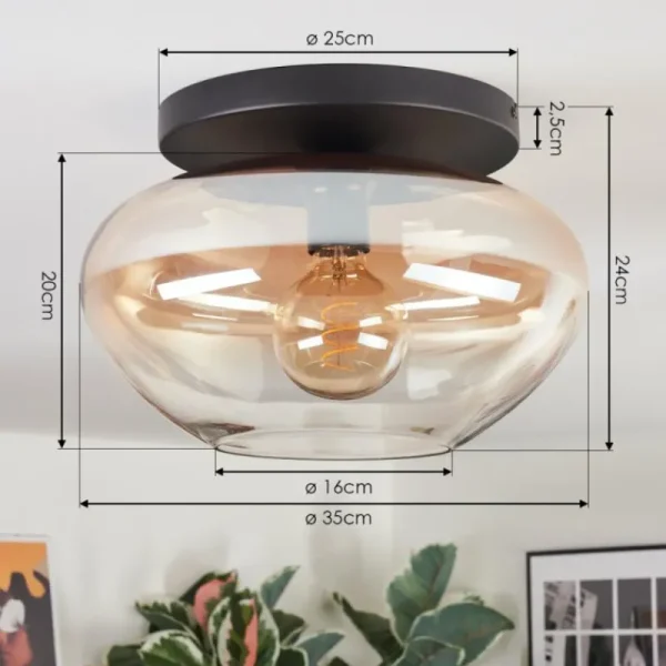 hofstein Mertola Plafonnier, Boule lumineuse Ambre, Clair, 1 lumière* Lampes En Verre