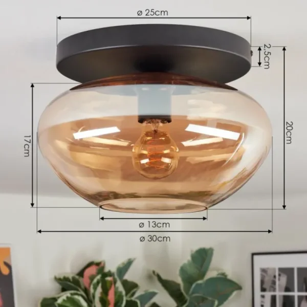 hofstein Mertola Plafonnier, Boule lumineuse Ambre, 1 lumière* Lampes En Verre