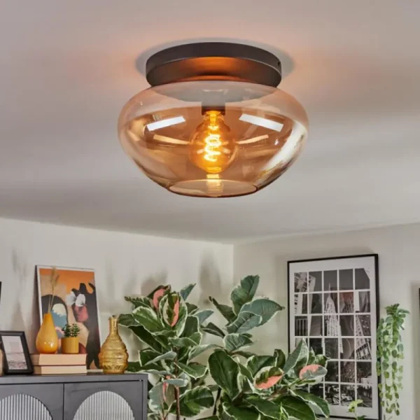 hofstein Mertola Plafonnier, Boule lumineuse Ambre, 1 lumière* Lampes En Verre
