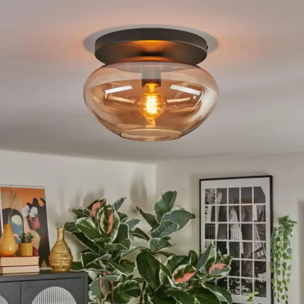 hofstein Mertola Plafonnier, Boule lumineuse Ambre, 1 lumière* Lampes En Verre