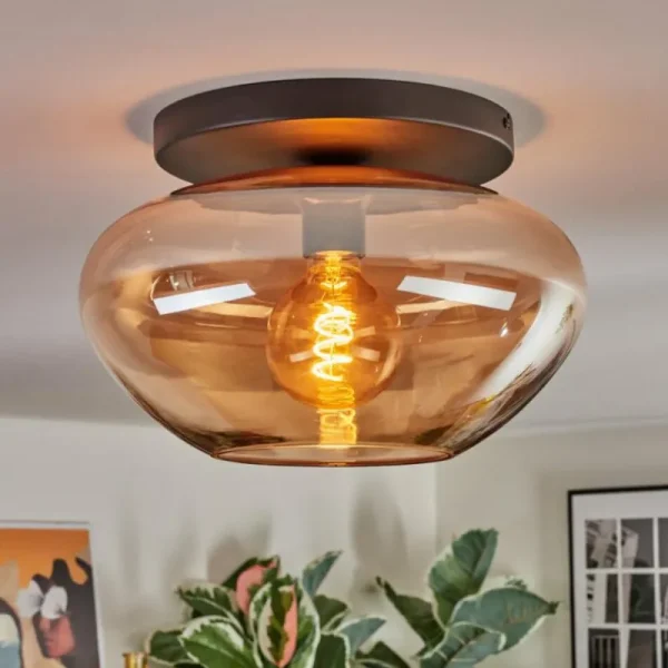 hofstein Mertola Plafonnier, Boule lumineuse Ambre, 1 lumière* Lampes En Verre