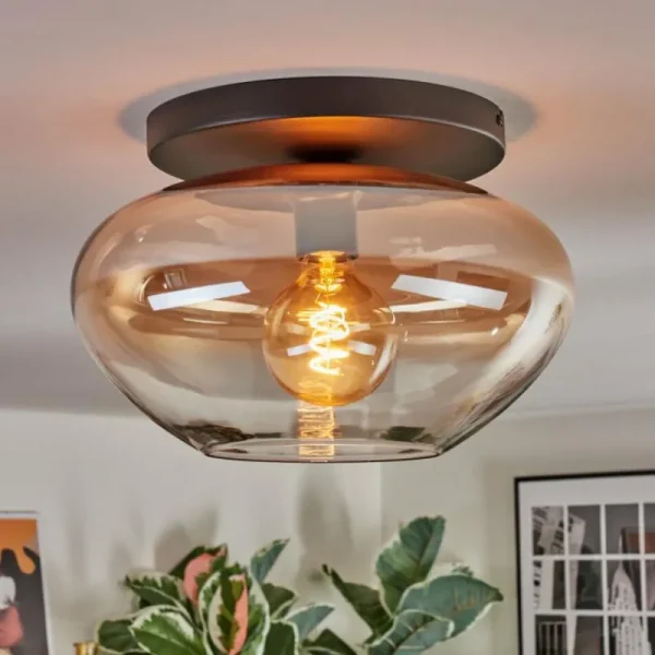 hofstein Mertola Plafonnier, Boule lumineuse Ambre, Clair, 1 lumière* Lampes En Verre