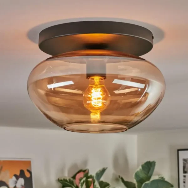 hofstein Mertola Plafonnier, Boule lumineuse Ambre, 1 lumière* Lampes En Verre