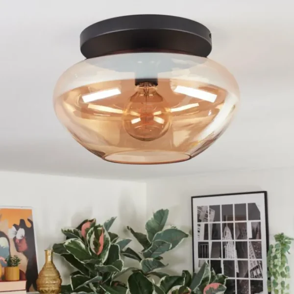 hofstein Mertola Plafonnier, Boule lumineuse Ambre, 1 lumière* Lampes En Verre