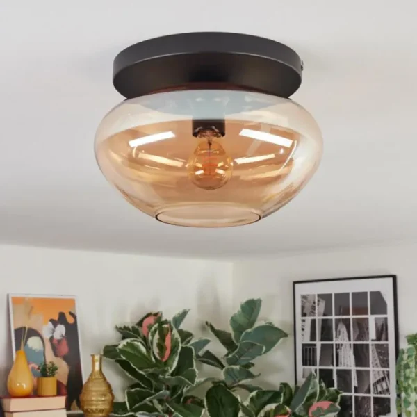 hofstein Mertola Plafonnier, Boule lumineuse Ambre, 1 lumière* Lampes En Verre