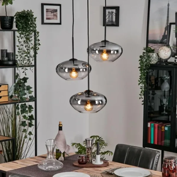hofstein Mertola Suspension, Boule lumineuse Noir, 3 lumières* Lampes Modernes