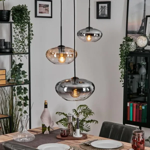 hofstein Mertola Suspension, Boule lumineuse Noir, 3 lumières* Lampes Modernes