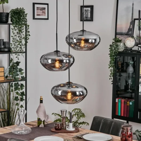 hofstein Mertola Suspension, Boule lumineuse Noir, 3 lumières* Lampes Modernes