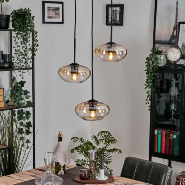 hofstein Mertola Suspension, Boule lumineuse Noir, 3 lumières* Lampes En Verre