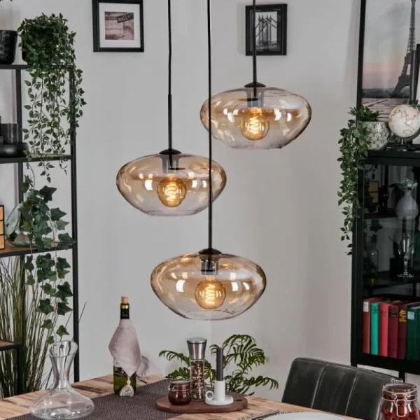 hofstein Mertola Suspension, Boule lumineuse Noir, 3 lumières* Lampes En Verre