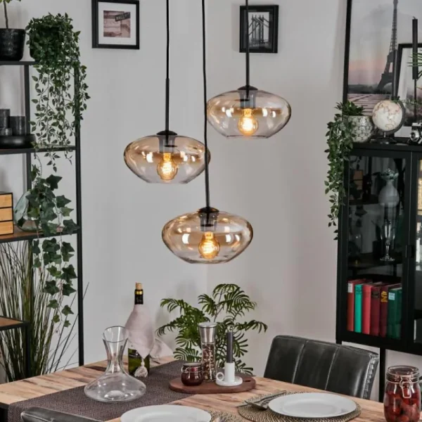 hofstein Mertola Suspension, Boule lumineuse Noir, 3 lumières* Lampes En Verre