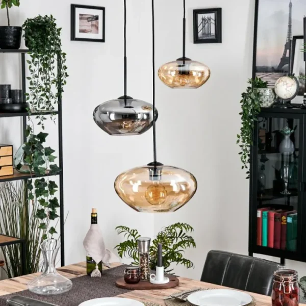 hofstein Mertola Suspension, Boule lumineuse Noir, 3 lumières* Lampes Modernes