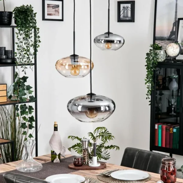 hofstein Mertola Suspension, Boule lumineuse Noir, 3 lumières* Lampes Modernes