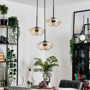 hofstein Mertola Suspension, Boule lumineuse Noir, 3 lumières* Lampes En Verre