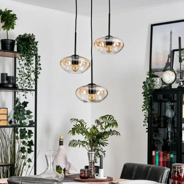 hofstein Mertola Suspension, Boule lumineuse Noir, 3 lumières* Lampes En Verre