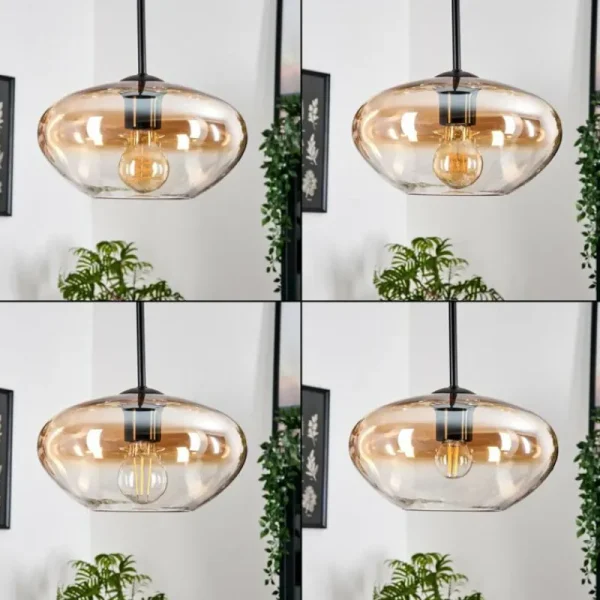 hofstein Mertola Suspension, Boule lumineuse Noir, 3 lumières* Lampes En Verre