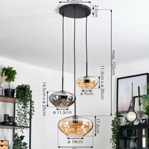 hofstein Mertola Suspension, Boule lumineuse Noir, 3 lumières* Lampes Modernes