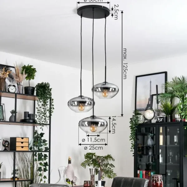 hofstein Mertola Suspension, Boule lumineuse Noir, 3 lumières* Lampes Modernes