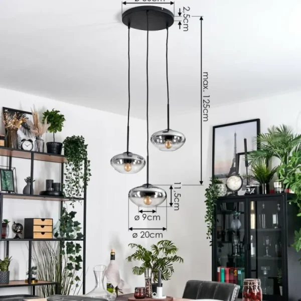 hofstein Mertola Suspension, Boule lumineuse Noir, 3 lumières* Lampes Modernes