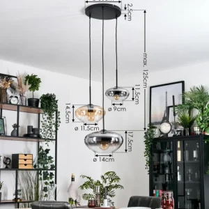hofstein Mertola Suspension, Boule lumineuse Noir, 3 lumières* Lampes Modernes