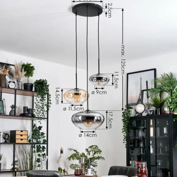 hofstein Mertola Suspension, Boule lumineuse Noir, 3 lumières* Lampes Modernes