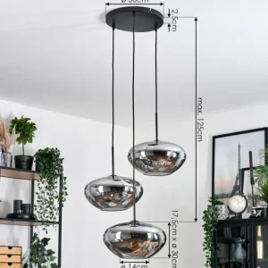 hofstein Mertola Suspension, Boule lumineuse Noir, 3 lumières* Lampes Modernes