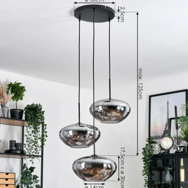 hofstein Mertola Suspension, Boule lumineuse Noir, 3 lumières* Lampes Modernes