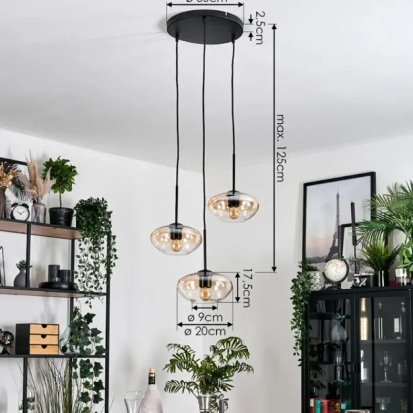 hofstein Mertola Suspension, Boule lumineuse Noir, 3 lumières* Lampes En Verre