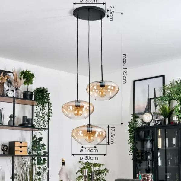 hofstein Mertola Suspension, Boule lumineuse Noir, 3 lumières* Lampes En Verre
