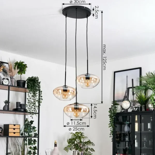 hofstein Mertola Suspension, Boule lumineuse Noir, 3 lumières* Lampes En Verre