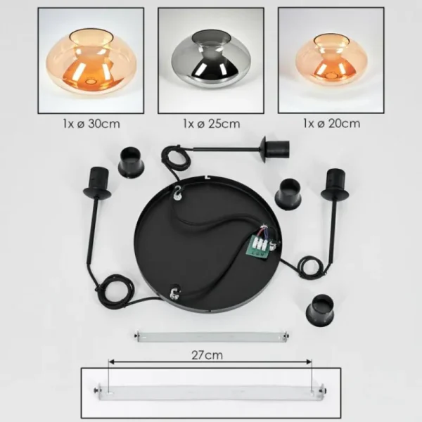 hofstein Mertola Suspension, Boule lumineuse Noir, 3 lumières* Lampes Modernes