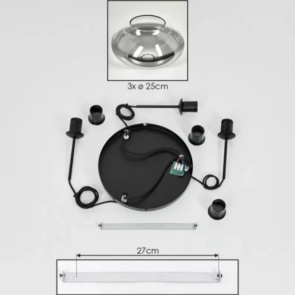 hofstein Mertola Suspension, Boule lumineuse Noir, 3 lumières* Lampes Modernes