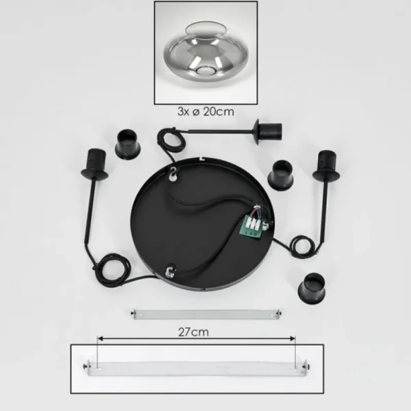 hofstein Mertola Suspension, Boule lumineuse Noir, 3 lumières* Lampes Modernes