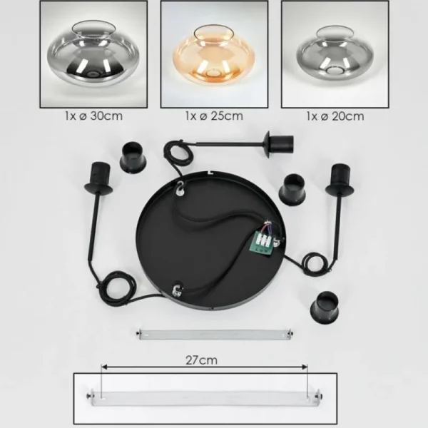 hofstein Mertola Suspension, Boule lumineuse Noir, 3 lumières* Lampes Modernes