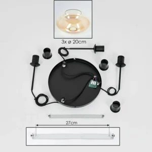 hofstein Mertola Suspension, Boule lumineuse Noir, 3 lumières* Lampes En Verre