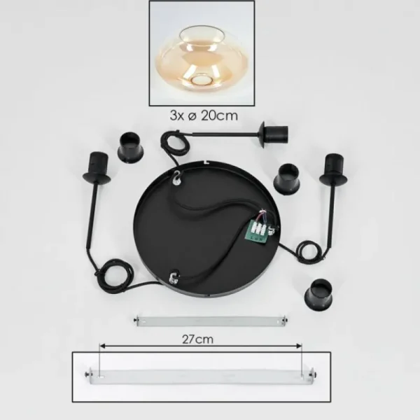 hofstein Mertola Suspension, Boule lumineuse Noir, 3 lumières* Lampes En Verre