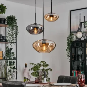 hofstein Mertola Suspension, Boule lumineuse Noir, 3 lumières* Lampes Modernes