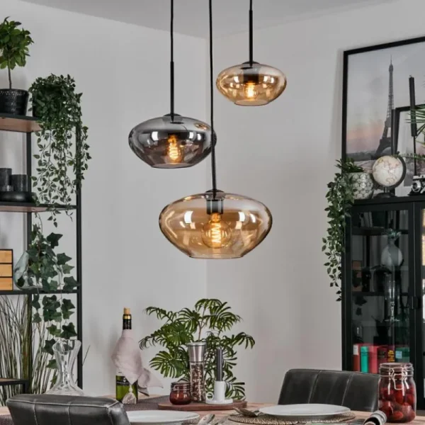 hofstein Mertola Suspension, Boule lumineuse Noir, 3 lumières* Lampes Modernes