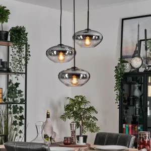 hofstein Mertola Suspension, Boule lumineuse Noir, 3 lumières* Lampes Modernes